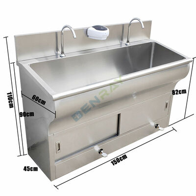 Stainless Steel foot pedal faucet Wash Sink for 2 people